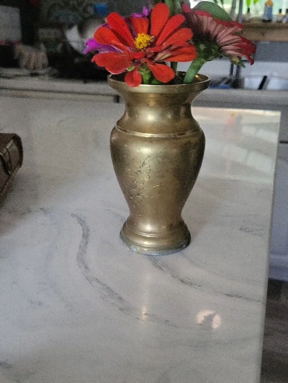 Brass Floral Engraved Vase - Made In Hong Kong